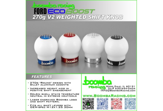 Boomba Fusion 1.6 EcoBoost White 270g V2 Weighted Shift Knob